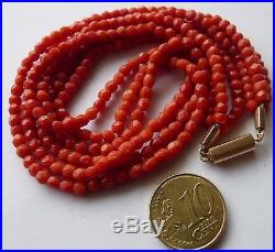 Antique XIX Red Coral Beads Necklace / Collier Ancien Corail Rouge Or Massif 18k