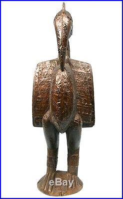 Art Africain Ancien Calao Senoufo Recouvert de Plaques de Métal 60 Cms TOP