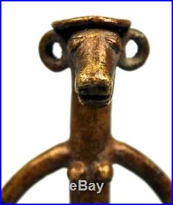 Art Africain Ancienne Figurine en Bronze Senoufo avec Socle 16,3 Cms