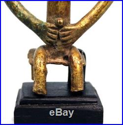 Art Africain Ancienne Figurine en Bronze Senoufo avec Socle 16,3 Cms