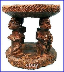 Art Africain Arts Premiers Ancien Tabouret à Cariatides Yoruba Yorouba 21 Cms
