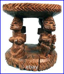 Art Africain Arts Premiers Ancien Tabouret à Cariatides Yoruba Yorouba 21 Cms