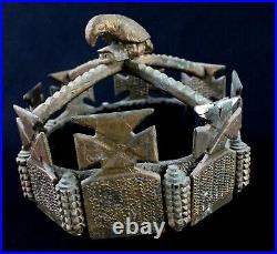 Art Africain Asante Crown Ancienne Couronne Royale Ashanti en Bois 16 Cms