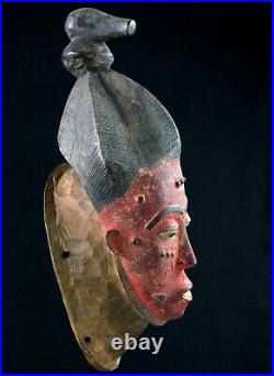 Art Africain Ethnographique Imposant Masque de Portage du Mblo Baoulé 49 Cms