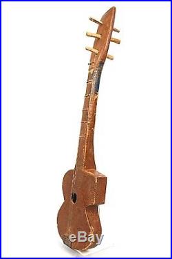 Art Africain Guitare Baoulé Ancienne & Usuelle Instrument de Musique 65Cms
