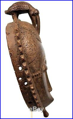 Art Africain Masque Baoulé Sculpture en Bois Finesse Remarquable 27,5 Cms