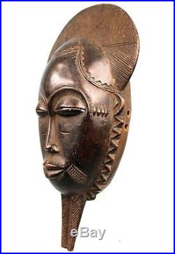 Art Africain Masque Baoulé à Poignée Traces d'usures African Mask 35 Cms