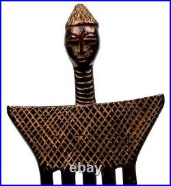 Art Africain Peigne Anthropomorphe Koulango en Bois African Comb 23 Cms