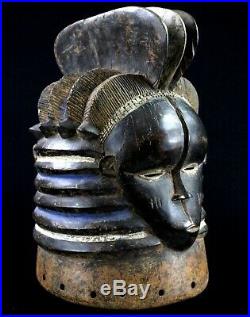 Art Africain Premier Tribal Masque Casque Mende Sandé Sierra Leone 44 Cms