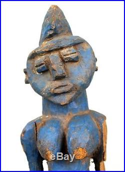 Art Africain Très Ancien Fétiche Lobi Polychrome Socle sur Mesure 41 Cms