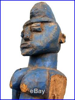 Art Africain Très Ancien Fétiche Lobi Polychrome Socle sur Mesure 41 Cms