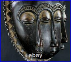 Art Africain Tribal African Mask Baoulé Baule Akan Soleil 3 Visages 34 Cms +++