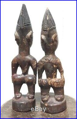 Art Africain Tribal Ancien Paire 2 Statues IBEJI Ibedji Nigeria Figure 26-27cm