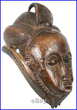 Art Africain Tribal Ethnique Superbe Masque Heaume Baoulé Expression Sereine