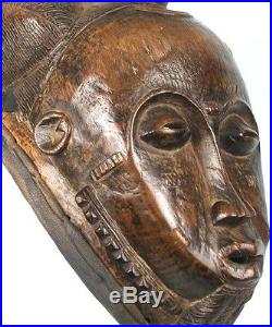 Art Africain Tribal Ethnique Superbe Masque Heaume Baoulé Expression Sereine