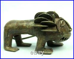 Art Africain Tribal Figurine en Bronze Lion Ashanti Asante Akan 16 Cms +++