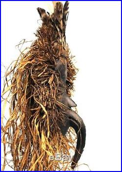 Art Africain Tribal Masque Dan Mahou Plumes & Fibres Végétales 47 Cms +++