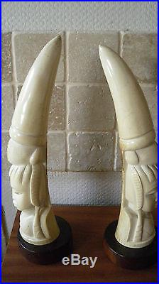 Art africain / statuette COULEUR IVOIRE HOMME ET FEMME ANCIENNE PAIRE