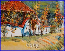 Art européen vinatge peinture à l'huile paysage urbain maison de campagne