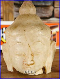 Asiatique Bouddha Tête Antique Birmanie Pierre Marbre 3KG Albâtre Blanc Figurine