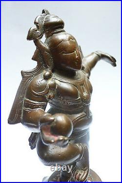 Authentique et ancienne statue Bronze Bala Krishna Beurre Tamil Nadu Inde 18e