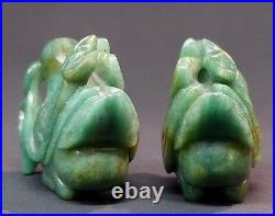 B chine 19èm paire statuettes sculptures oiseaux chimère 14cm950g pierre dure