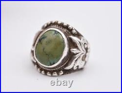 Bague chevalière en argent et turquoise Chine Tibet Asie taille 61