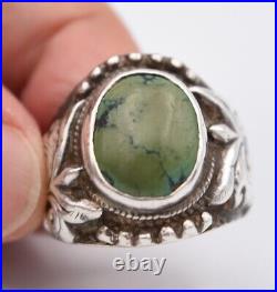 Bague chevalière en argent et turquoise Chine Tibet Asie taille 61