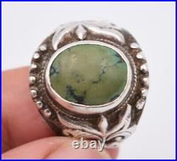 Bague chevalière en argent et turquoise Chine Tibet Asie taille 61