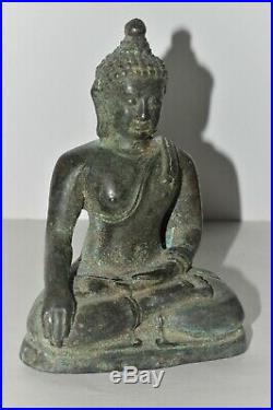 Belle Ancienne Statuette Bouddha Bronze Tibet Chine Superbe Patine Collection