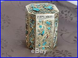 Boite A The Chine Argent Massif Chinese Export Silver Enamel Box Tea Caddy