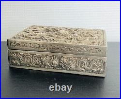 Boite en Argent bas titre Vietnam Dragon soleil Box Silver 290 Grammes