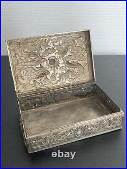 Boite en Argent bas titre Vietnam Dragon soleil Box Silver 290 Grammes