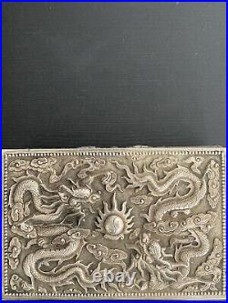 Boite en Argent bas titre Vietnam Dragon soleil Box Silver 290 Grammes