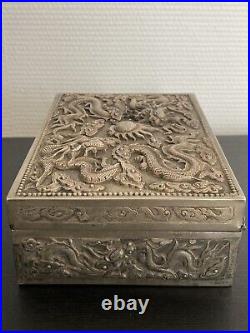 Boite en Argent bas titre Vietnam Dragon soleil Box Silver 290 Grammes