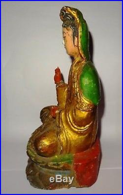 Bouddha En Meditation En Bois Dore Peint- Chine 1800 Ad. Wooden Buddha Statue