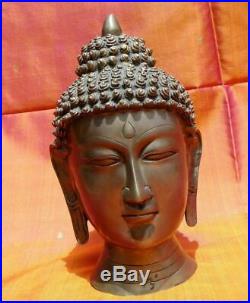 Bouddha Statue Tête Bronze 3,7 kilos Buddha Travaillé à la main Inde Tibet Népal