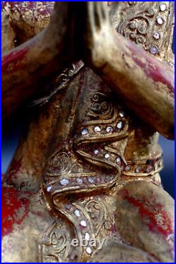 Bouddha ancienne sculpture disciple Sariputta moine en bois Birmanie H31cm