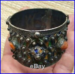 Bracelet Argent Ancien Corail Email Kabyle Antique Moroccan Berber Silver Bangle