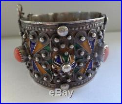 Bracelet Argent Ancien Email nord afrique, Antique Silver Bangle