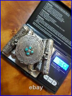 Bracelet Argent Turquoise Ancien Qajar Perse Iran Boîte Berbère Calligraphie