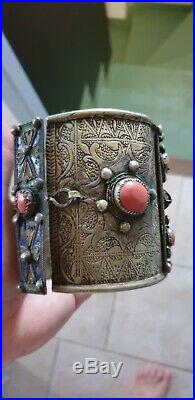 Bracelet De Cheville Kabyle Berbere Ancien En Argent Et Corail Rouge 200 Grs