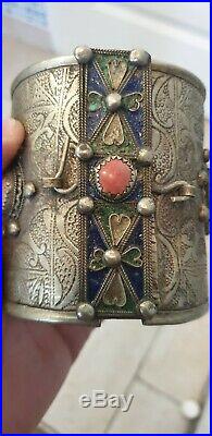 Bracelet De Cheville Kabyle Berbere Ancien En Argent Et Corail Rouge 200 Grs