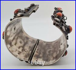 Bracelet amesluh argent massif émaux et corail- Enamel and coral silver bracelet