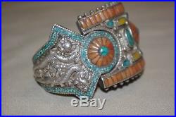 Bracelet ethnique en argent turquoise et corail inde Tibet
