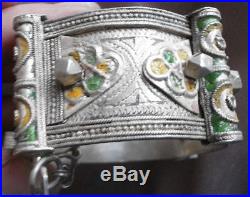 Bracelet manchette ethnique en argent massif Art orfèvrerie berbère Maroc 77Gr