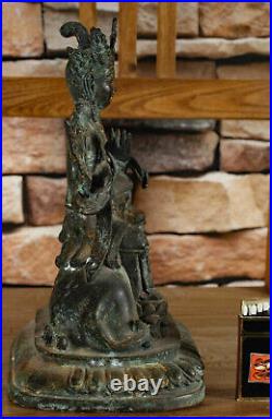 Bronze Sculpture Déité Bouddha Lion Foo Chien Chine Figurine Älter Art Asiatique