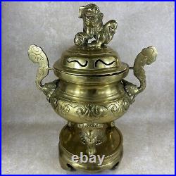 Brûleur D'encens Bronze/Laiton Ancien à Couvercle Art Asiatique Pièce Vintage