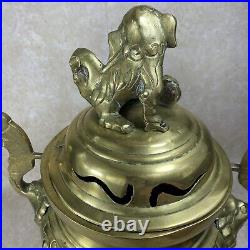 Brûleur D'encens Bronze/Laiton Ancien à Couvercle Art Asiatique Pièce Vintage