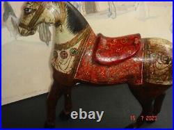 CHEVAL BOIS Anglo-Indien Bois sculptée polychrome